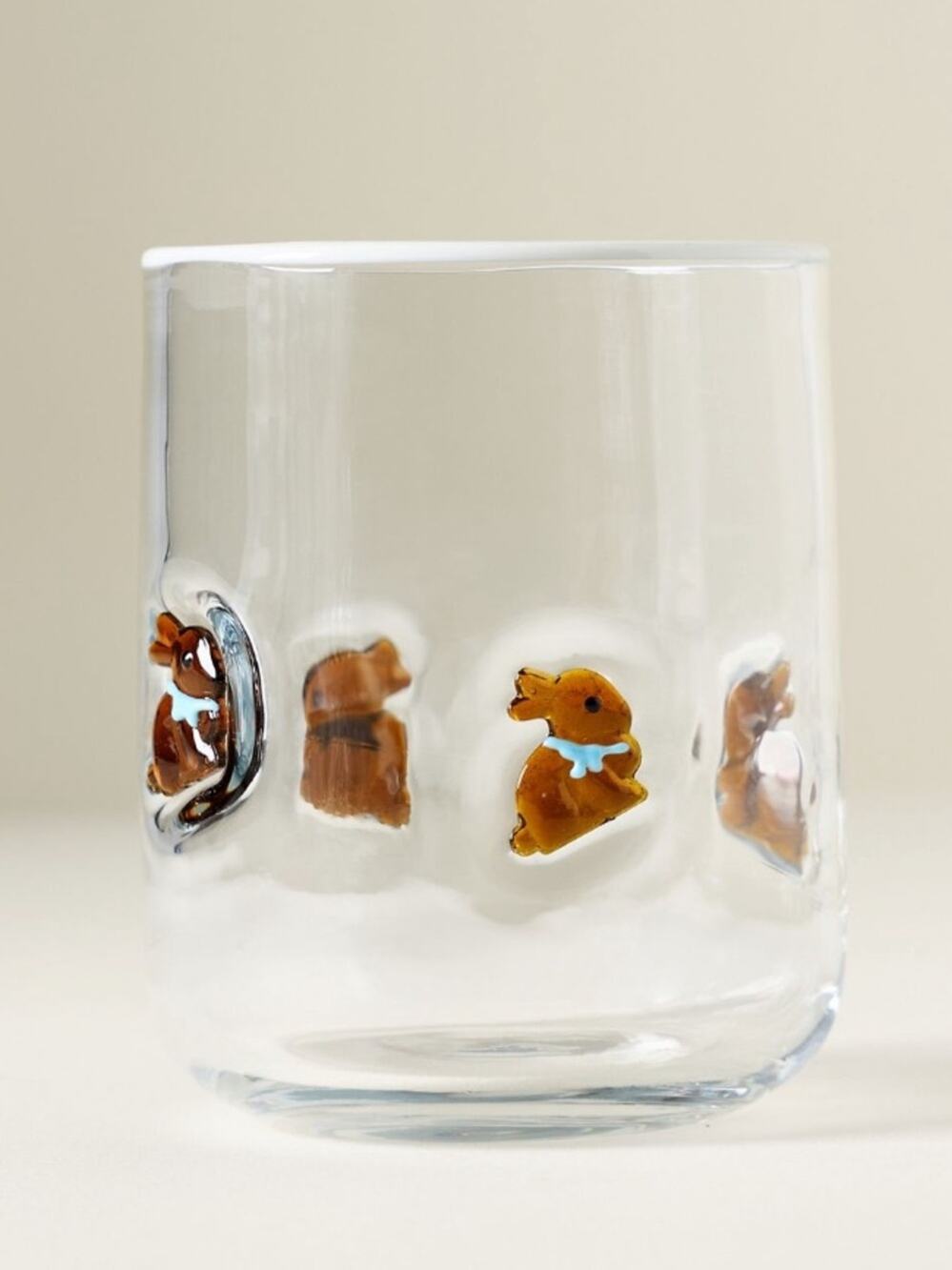 Anthropologie ICON JUICE Drinking GLASS Chocolate Bunny Brown Blue Bow Easter